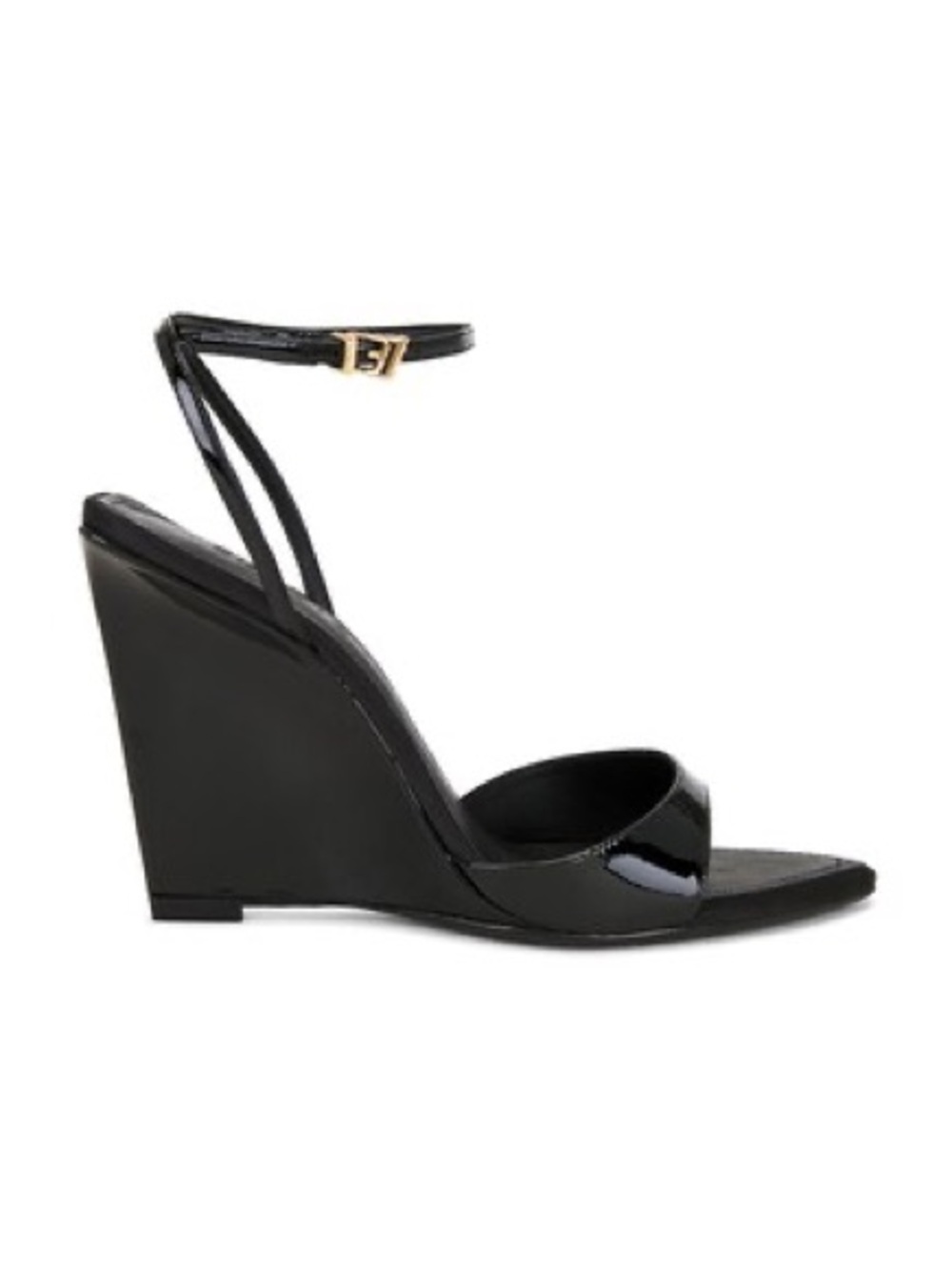 Schutz Elodie Wedge Sandal in Black shiny platform heels ankle strap